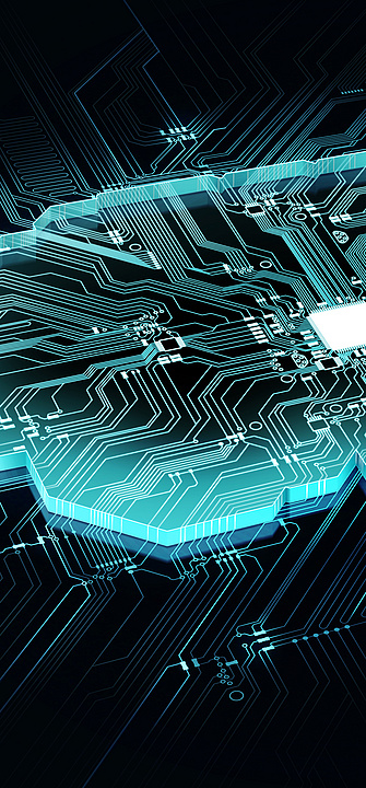 Gehirn vor technologischem Hintergrund repräsentiert künstliche Intelligenz Gehirn vor technologischem Hintergrund repräsentiert künstliche Intelligenz